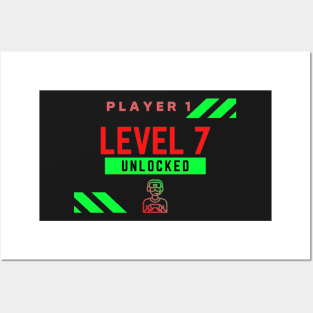 Level 7 unlocked 7th Birthday Gamer Posters and Art